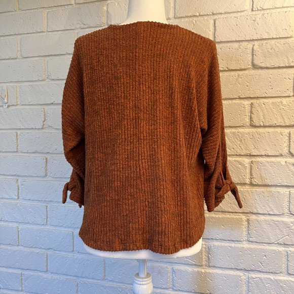 Bobeau Burnt Orange/Brown Chenille Wide Neck Dolman Sleeve Sweater - Picture 5 of 7